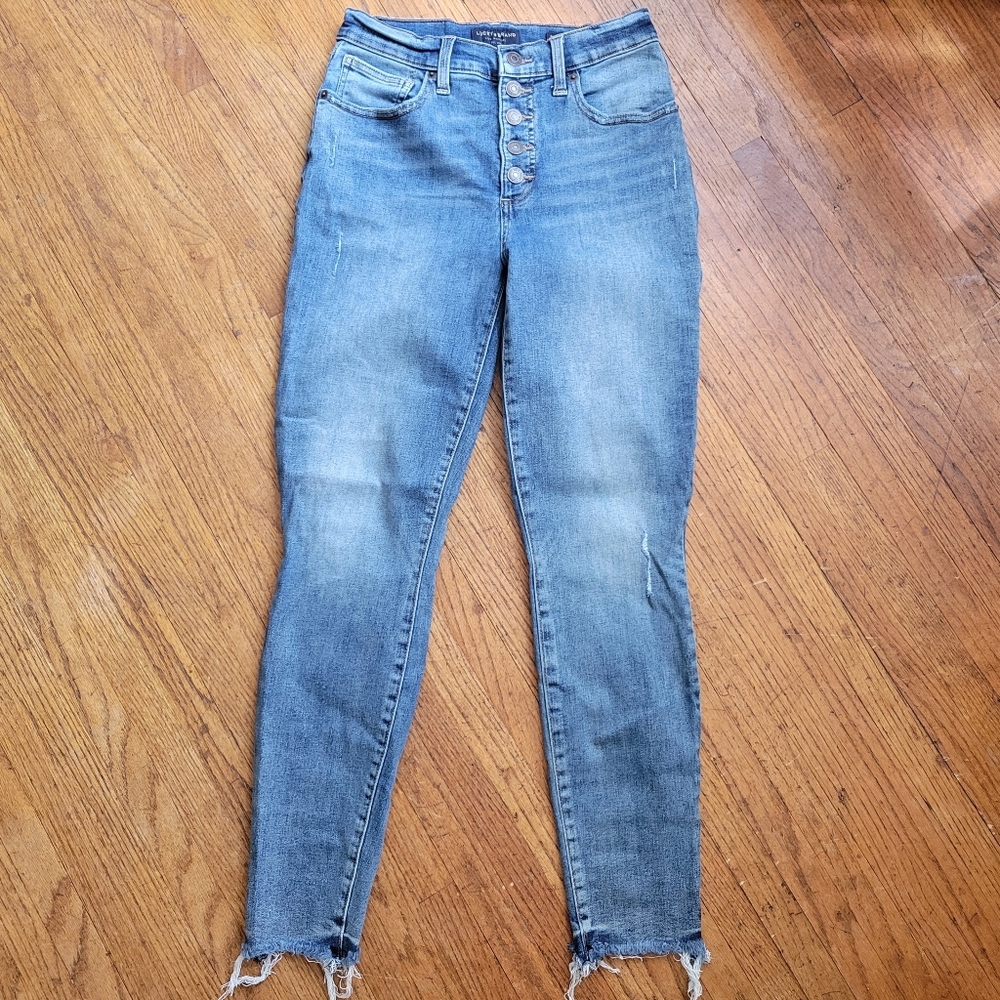Lucky Brand High Waisted Raw Hem Skinny Jeans Size 28